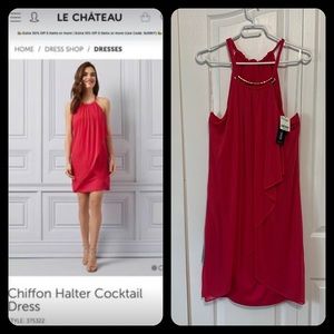 Le Chateau NWT Chiffon Halter Cocktail Dress Fushia size XL